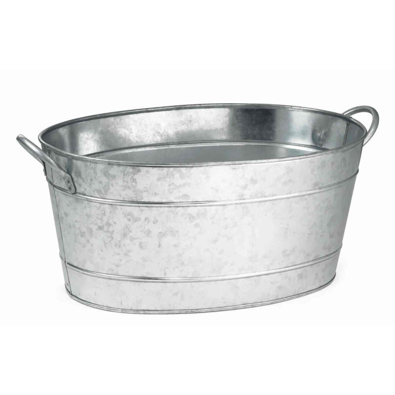 Silver Galvanized Steel 5.5-Gallon Oval Beverage Tub with Handles