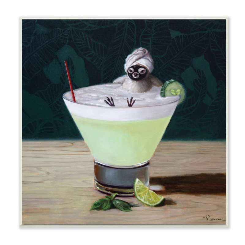 «Bird Bathing in Cucumber Martini» par Lucia Heffernan - impression, Plaque murale, H 12 po x l 12 po x P 0,5 po