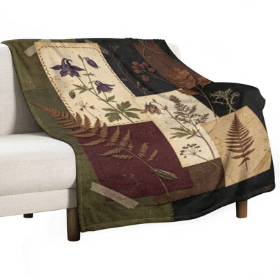 Jeté en flanelle Vintage Botanical_1, couverture douce et chaude pour le canapé-lit du salon