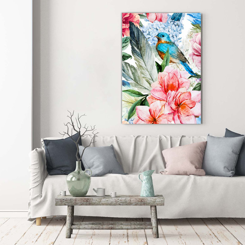 Flowers And Birds - Wrapped Canvas Print