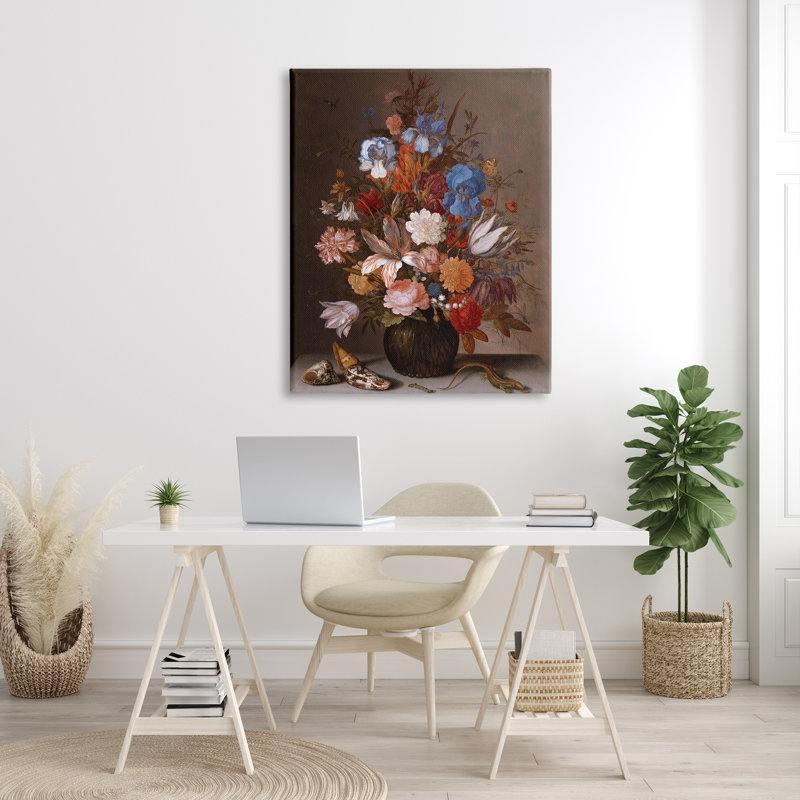 Nature morte avec des fleurs par Balthasar van der Ast - peinture sur toile tendue, H 48 po x l 36 po x P 1,5 po