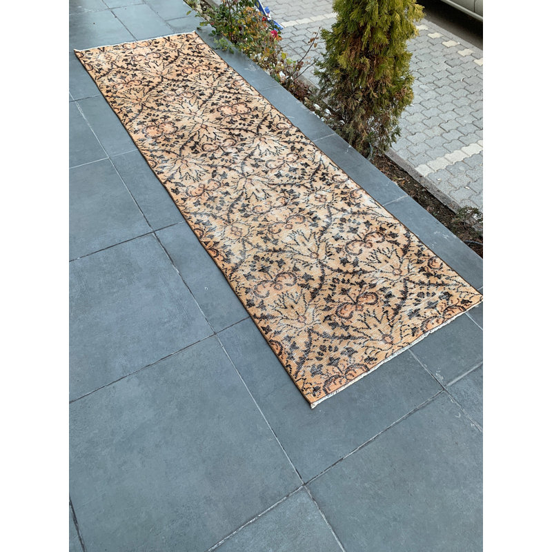 Tapis de couloir beige en laine à motif patchwork 35 x 109,8