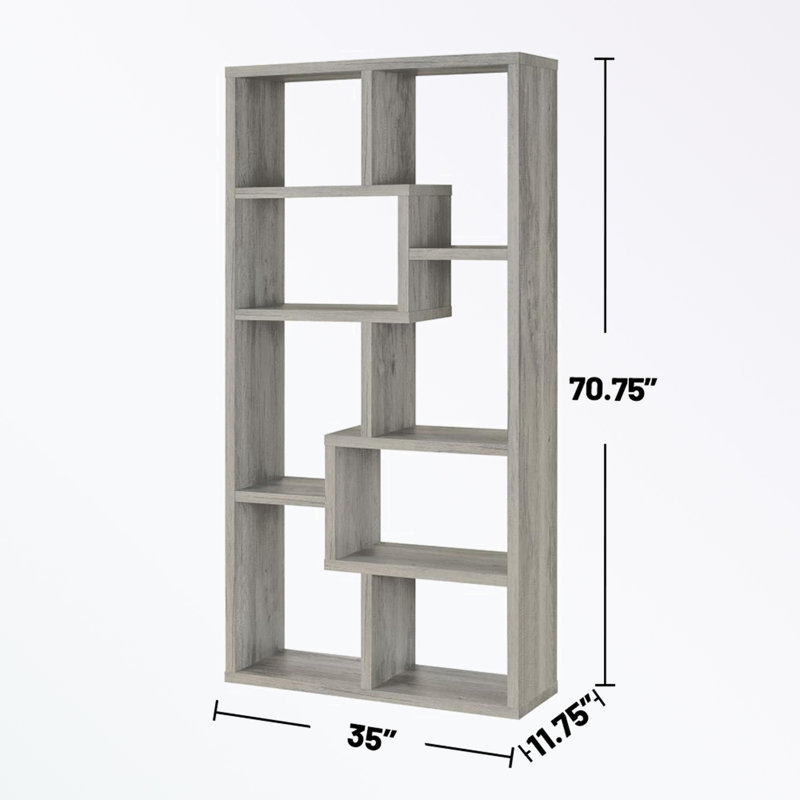 Bibliothèque à structure en bois avec 10 tablettes et base robuste, Gris