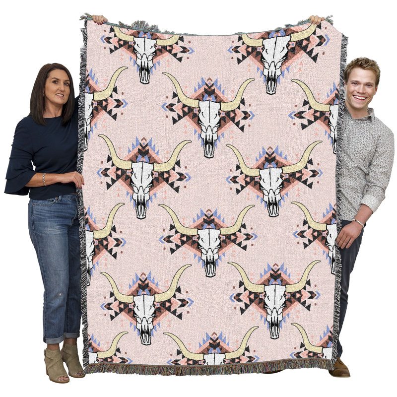 Couverture en tapisserie Pure Country Weavers Western Skulls Wild Horses - Tissée en coton - Fabriquée aux États-Unis (72x54)