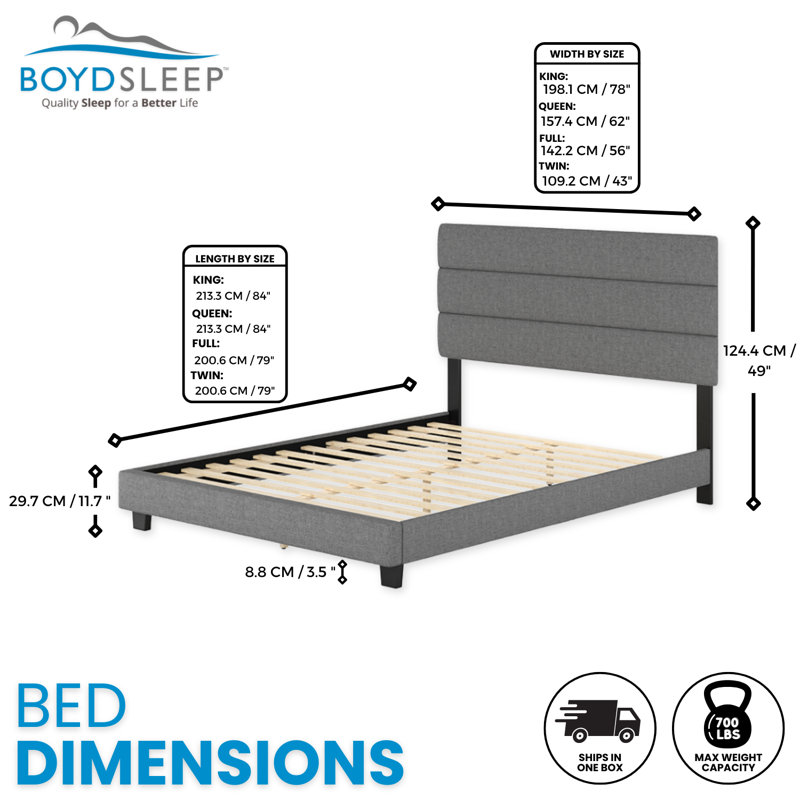 Sicily Gray Upholstered Linen Queen Platform Bed with Headboard