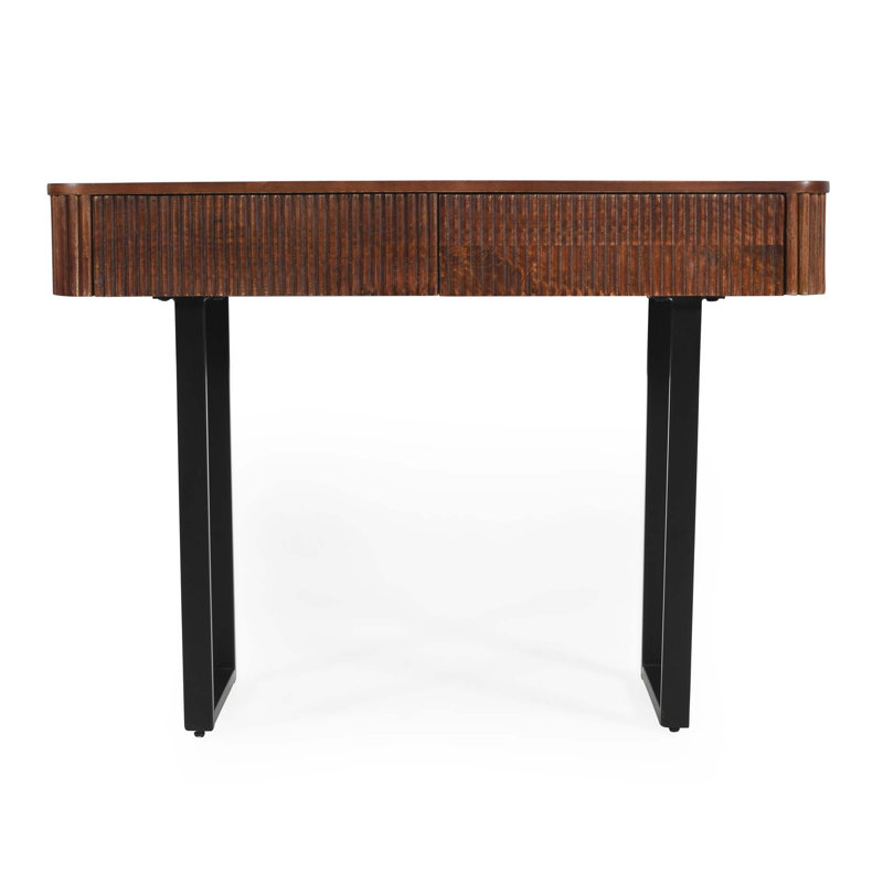 Console moderne en bois massif avec design cannelé et rangement, Miel