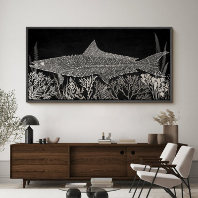 Reproduction d'art sur toile encadrée, thon noir et blanc