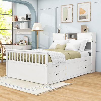 Multi-Functional Wooden Platform Bed with Headboard, Storage Drawers and Shelves
