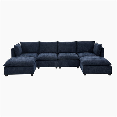 Canapé modulaire à 4 places avec 2 repose-pieds et canapé-lit en chenille Comfy Cloud