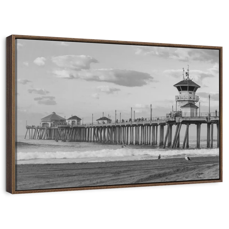 Pier At Huntington Beach, 37" X 25", Floating Frame Walnut