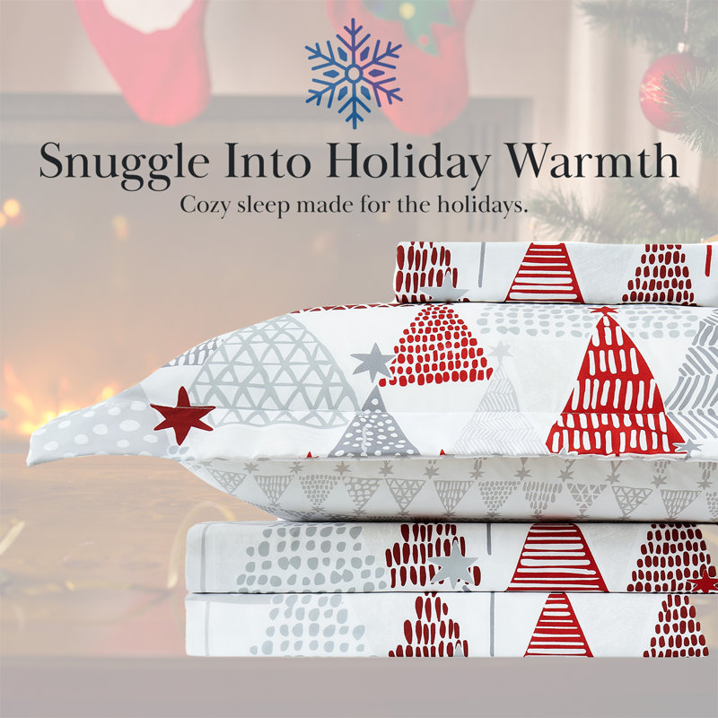 Merry and Bright Oversized Reversible Holiday Bedding Duvet Cover Set with shams, Queen Duvet Cover + 2 Standard Pillow Shams
