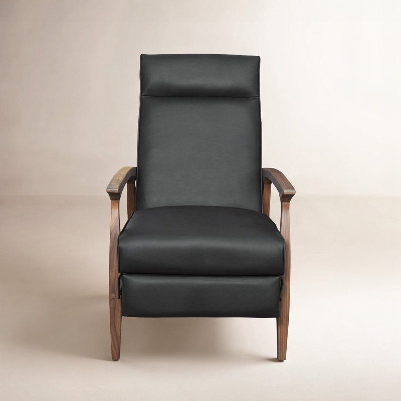 Fauteuil inclinable en cuir Piedmont, Noir, Bois de noyer