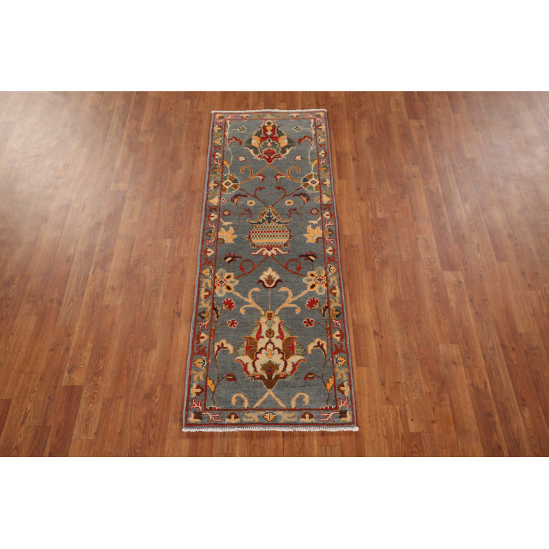 Tapis de couloir oriental fabriqué à la main gris Kazak 2 x 6