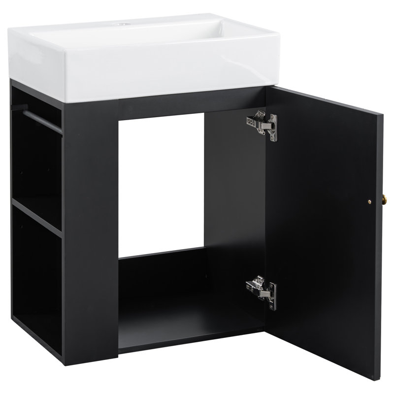 Meuble-lavabo 20 po avec lavabo en céramique, Noir