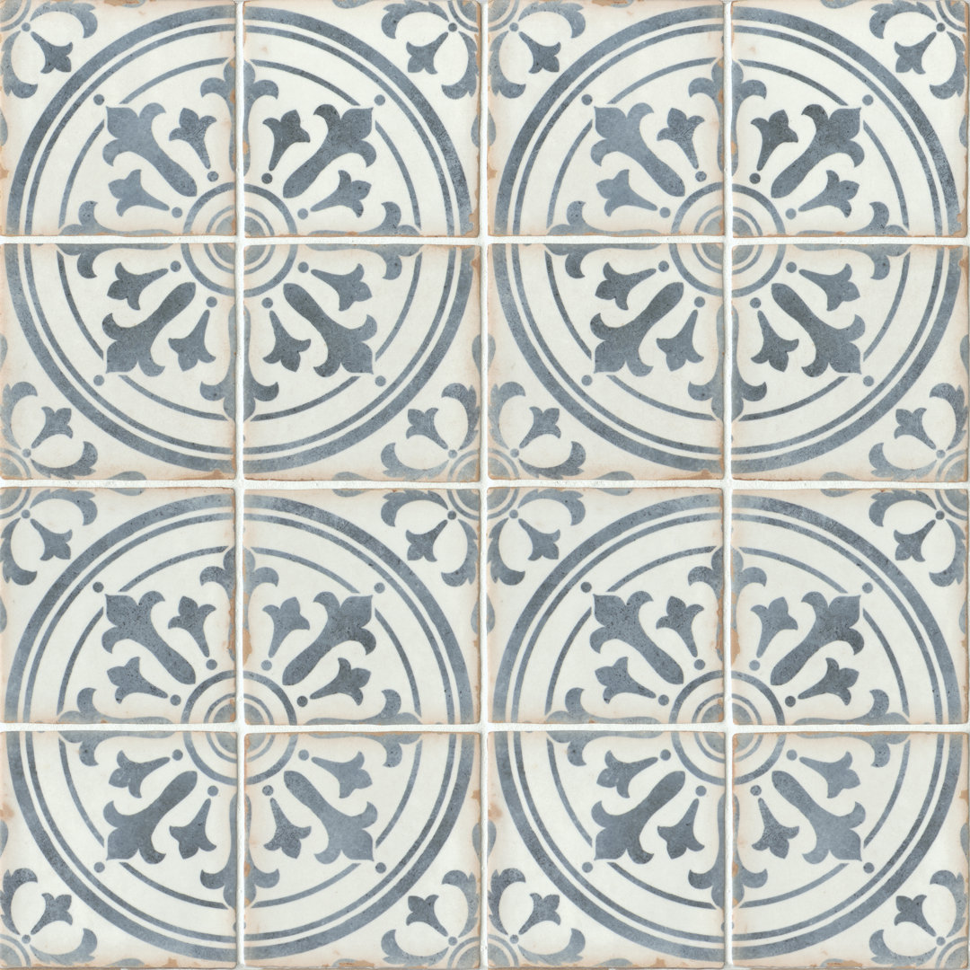 Casablanca 5" x 5" Ceramic Patterned Floor Use Tile (Set of 32) Bedrosians