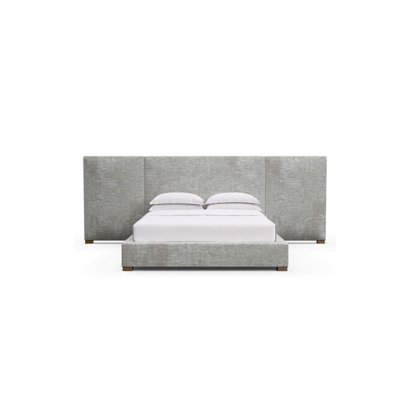 Prospect Upholstered Bed, Full, Box Weave Linen Black Jack, Weathered