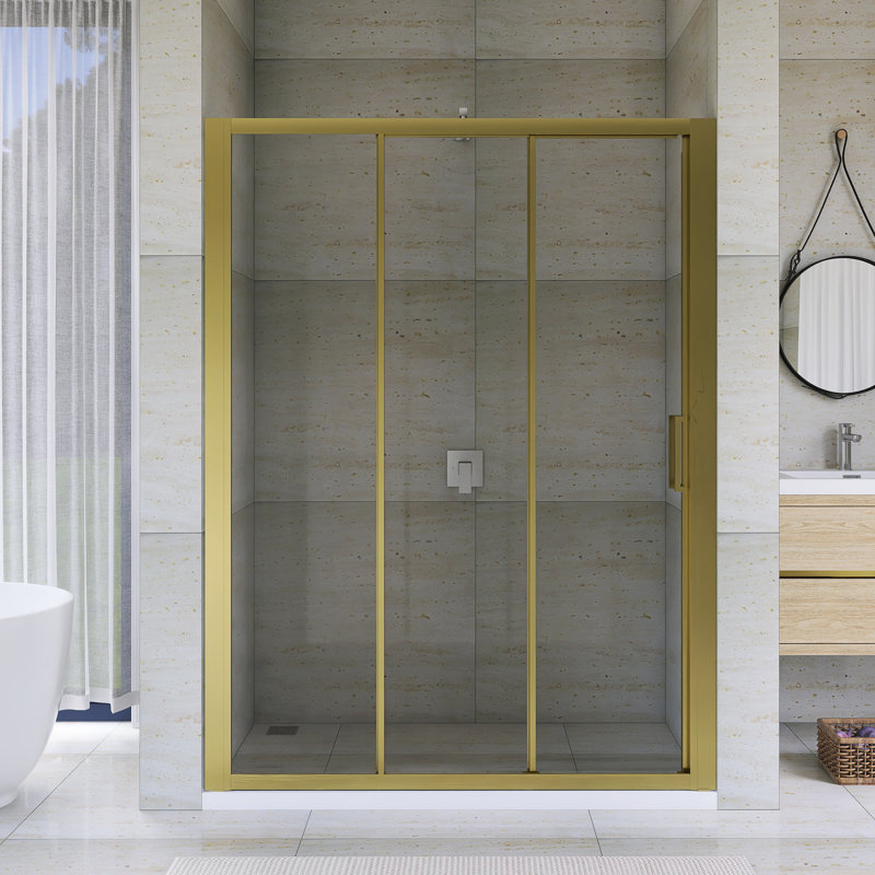 56"-60" W X70 H Aluminum Framed Sliding Shower Door In Brushed Gold Finish, Brushed Gold