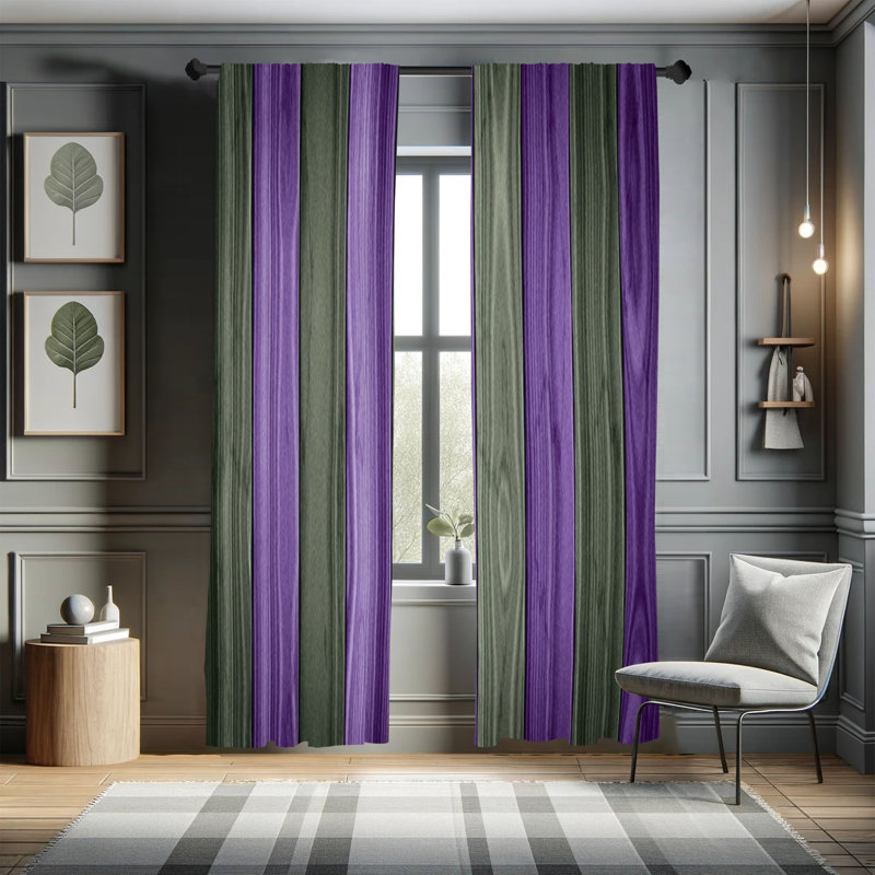 East Urban Home Rustic Curtains, Cottage Cabin Life Print Art, Pair of 28", 28" W x 63" L, Blue Violet