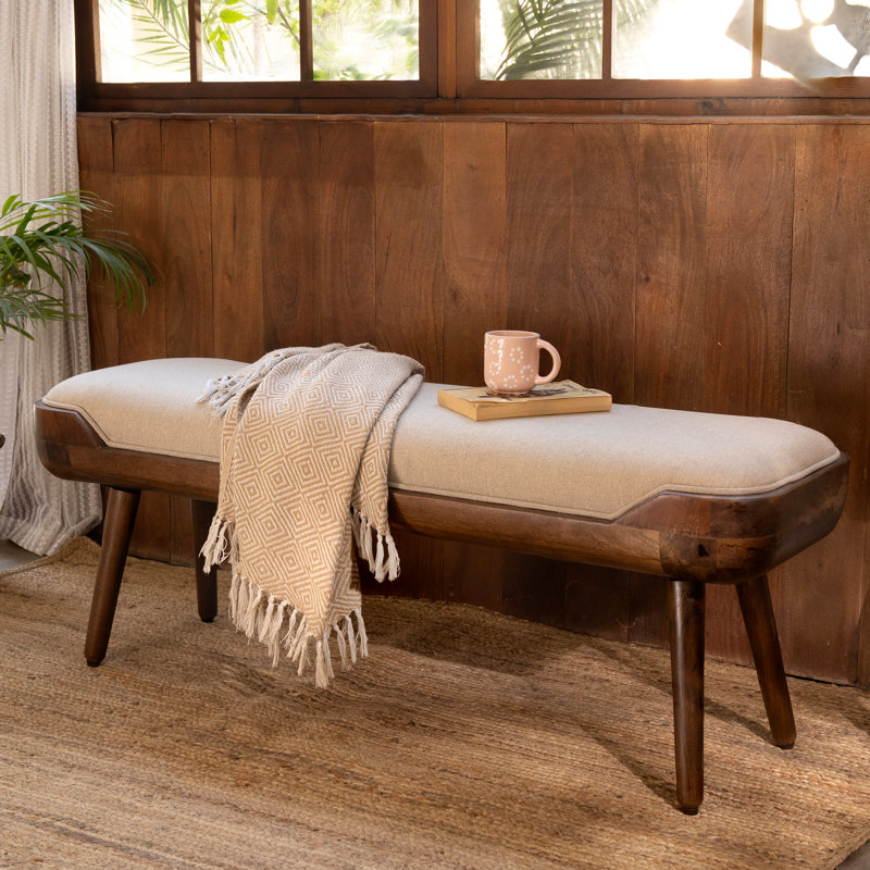 Danforth Solid Wood Bench with Upholstered Cushion Seat