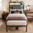 Upholstered Storage Bed Frame with RGB LED Lights & Charging Station, Smart Platform Bed No Box Spring Needed-987994090