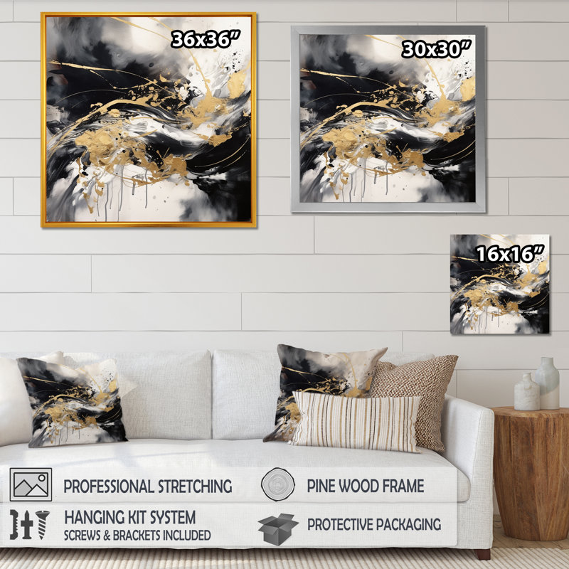 «Exploration des profondeurs du marbre doré II», reproduction sur toile, H 24 po x l 24 po x P 1 po, Cadre photo noir