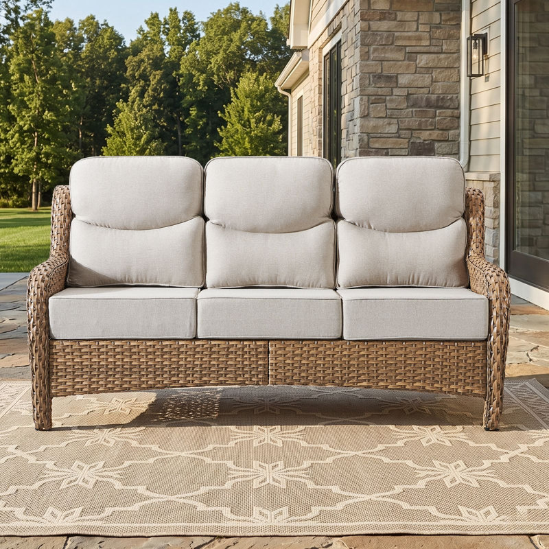 Canapé d'extérieur rotin en osier de 71 po avec coussins de 6 po Deb, Beige/brun, Brown