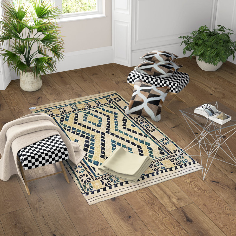 Rawlins Rectangle 160 cm x 190 cm Geometric Hand Woven Kilim Area Rug, Wool