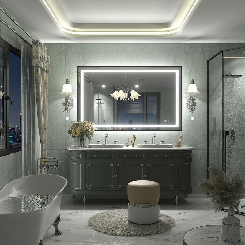 Wayfair Basics® UL Certified Front & Back LED Anti-Fog Tempered Glass Framed Bathroom/Vanity Mirror, 51" x 32"