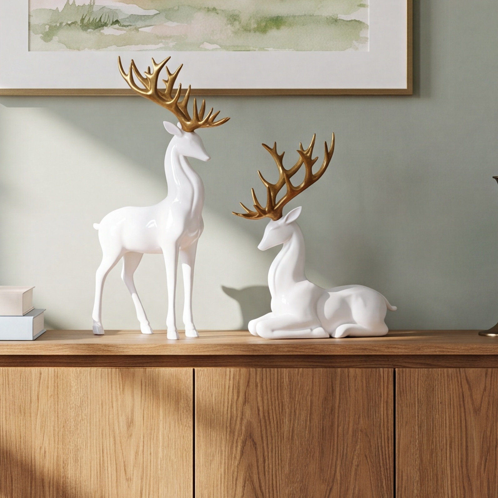 2-Piece Reindeer with Gold Antlers Accent Set