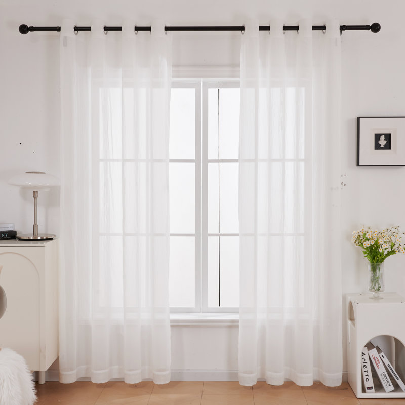 Janashia Sheer Curtain Pair, 52 W x 72'' H, Grayish White