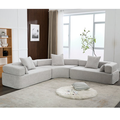 Option courbée grise à 4 places - tissu bouclé, style de salon moderne, pour un espace confortable