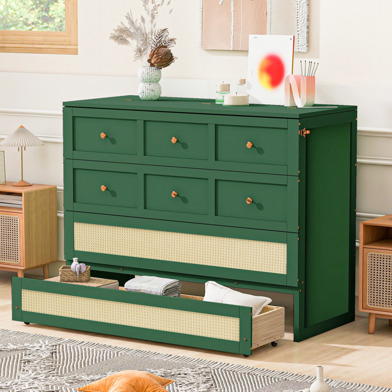 Lit escamotable double avec grands tiroirs, vert (ANCIEN SKU: N708P336203F)