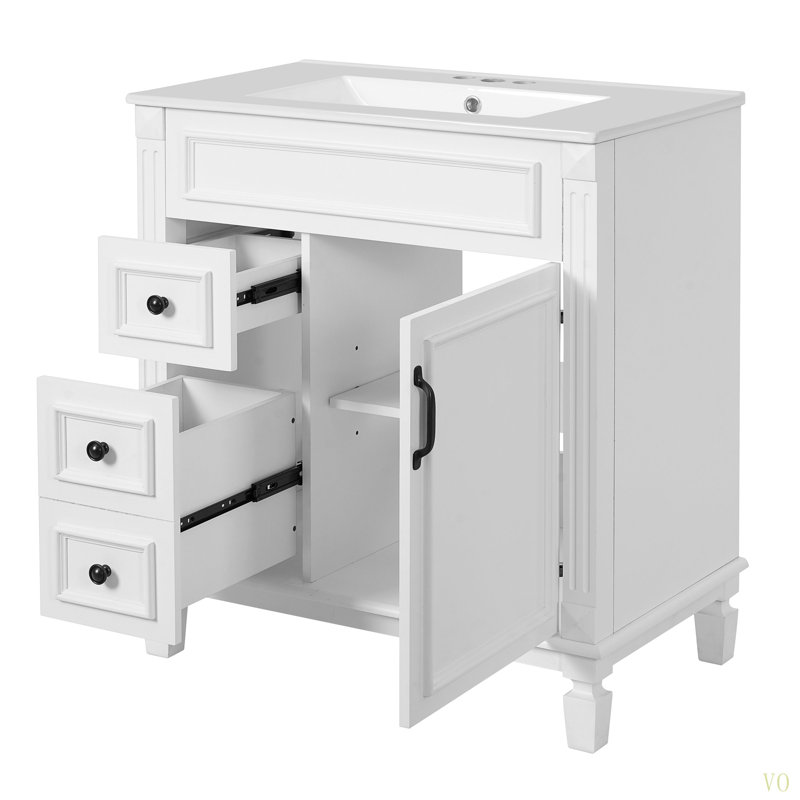 Meuble-lavabo de 30 po avec lavabo en céramique, petite armoire de salle de bain, armoire moderne avec 2 tiroirs et tablette réglable