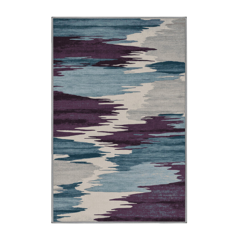 Tapis gris aquarelle lavable à la machine, Rectangulaire 3 pi x 5 pi