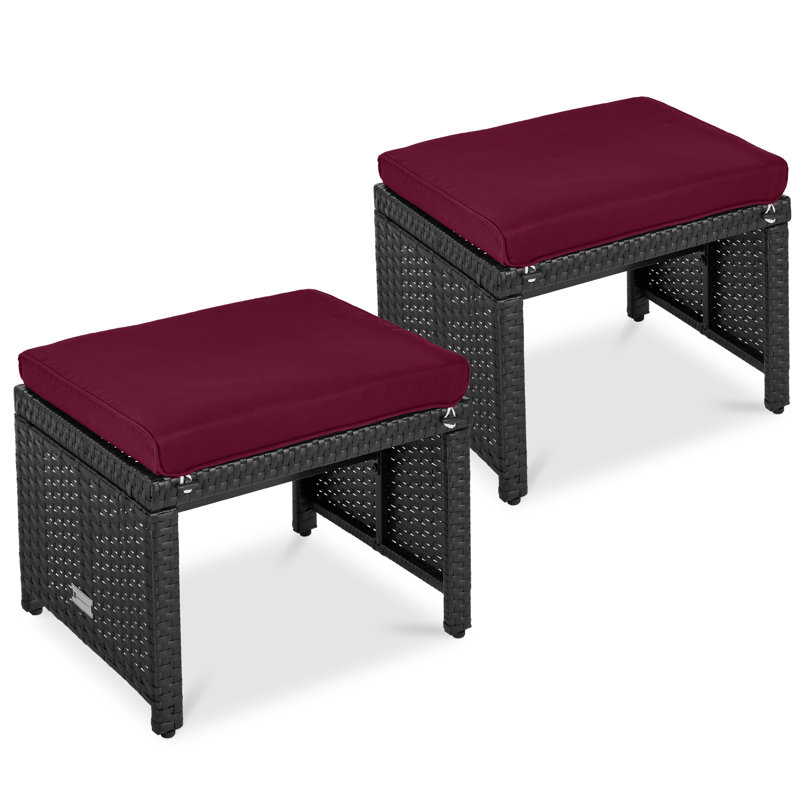  Ensemble de 2 repose-pieds de patio polyvalents en osier avec coussins amovibles - bourgogne foncé / noir, Rouge, Noir