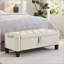 Banc repose-pieds en lin avec capitonnage à boutons et charnière de sécurité - Beige-129894720-129894723