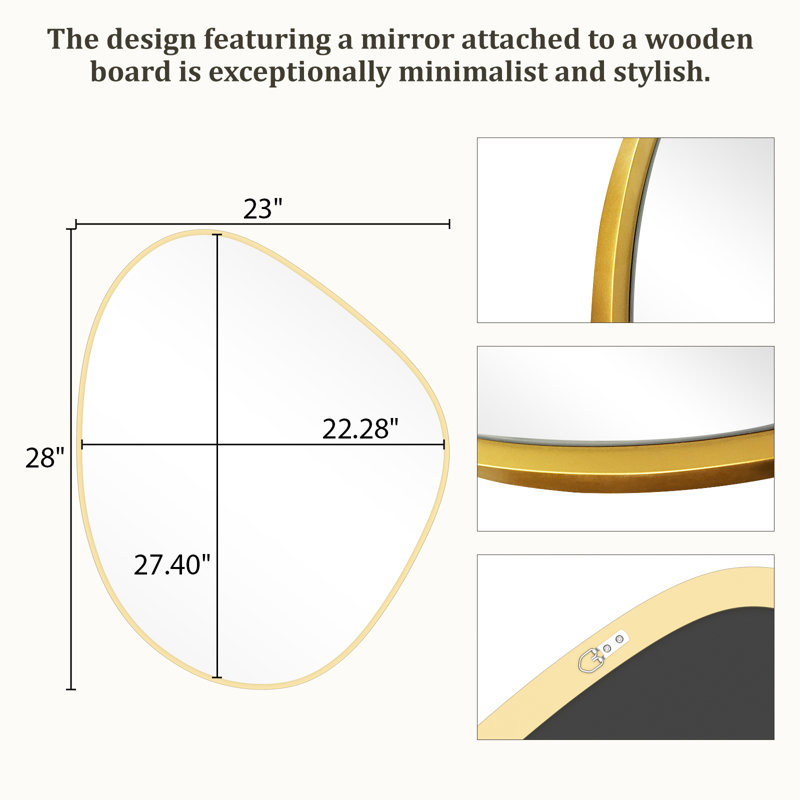 Micole Asymmetrical Glass Wall Mirror with Wood Frame , Gold