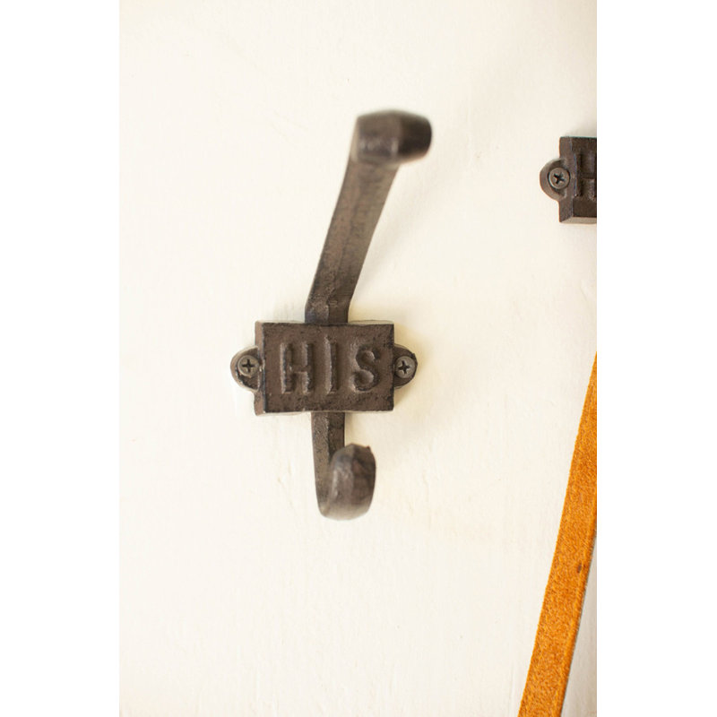 Kalalou Cast Iron His/Hers Hooks 4"H Brown Textured Wall Hook Set of 2