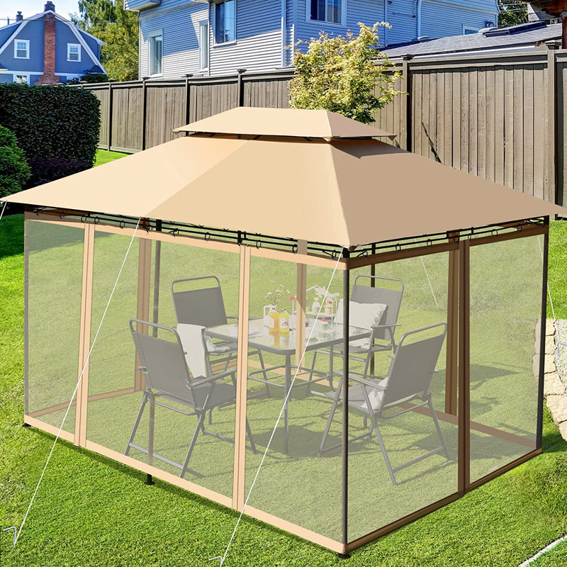 Aliyonna 3.6m x 2.6m Iron Patio Gazebo, Brown
