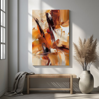 1pc Framed Canvas Wall Art Prints Poster, Orange and Brown Abstract Wall Art Terracotta Abstract Black and Brown Modern Art Posters Canvas Print Painting for Living Room Bedroom Office Bathroom Dorm Home Decor, Ready To Hang