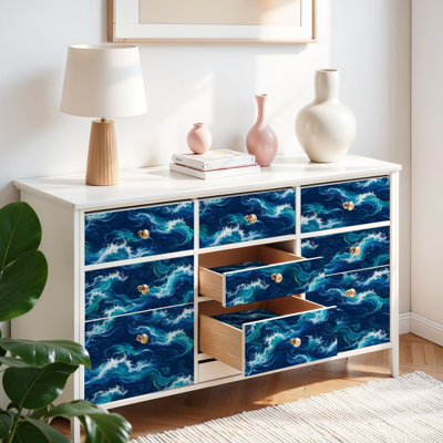 Peel and Stick Wallpaper Contact Paper Ocean wave seamless Deep blue abstract Self Adhesive and Removable 17.7in x 118in(45x300cm)