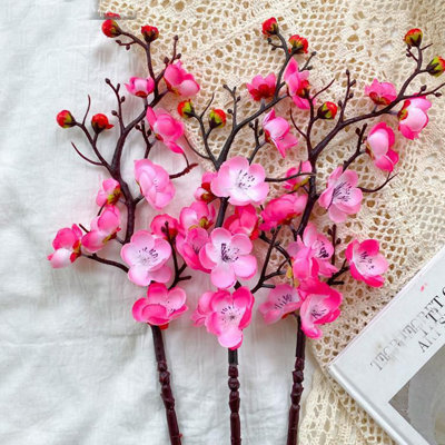 Branches de fleurs de cerisier artificielles, tige en soie de prune de 62 cm de long avec bourgeons, abricot japonais réaliste pour décoration de mariage, ensemble de 4