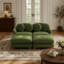 Canapé Comfy en chenille, canapé 4 places profond avec 4 coussins décoratifs, repose-pieds mobile, structure en bois massif pour le salon, la chambre à coucher, vert