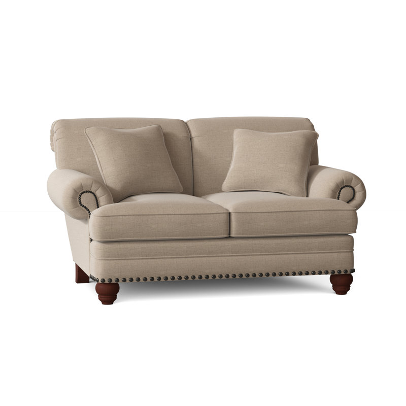 Spratt Loveseat, Tweetie 10 Beige Performance Velvet, Manhattan, Dark Brass