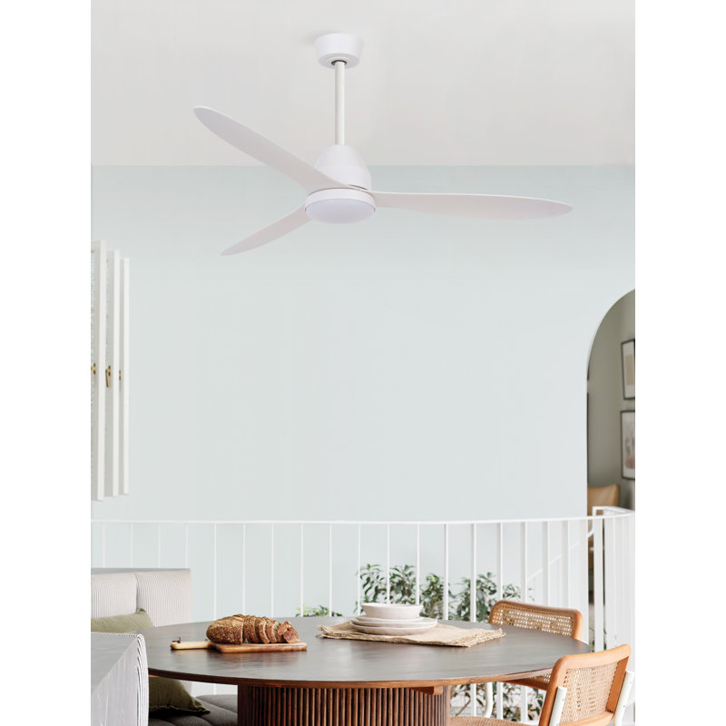 Whitehaven 56" Smart WiFi Indoor/Outdoor DC Ceiling Fan with LED Light and Remote, Damp Rated, White Ceiling Fan, White