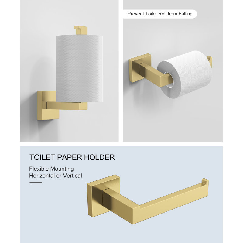 Axis 5 -Piece Decorative Bathroom Hardware Set Towel Bar, TP Holder, Robe Hook Included, Brushed Gold