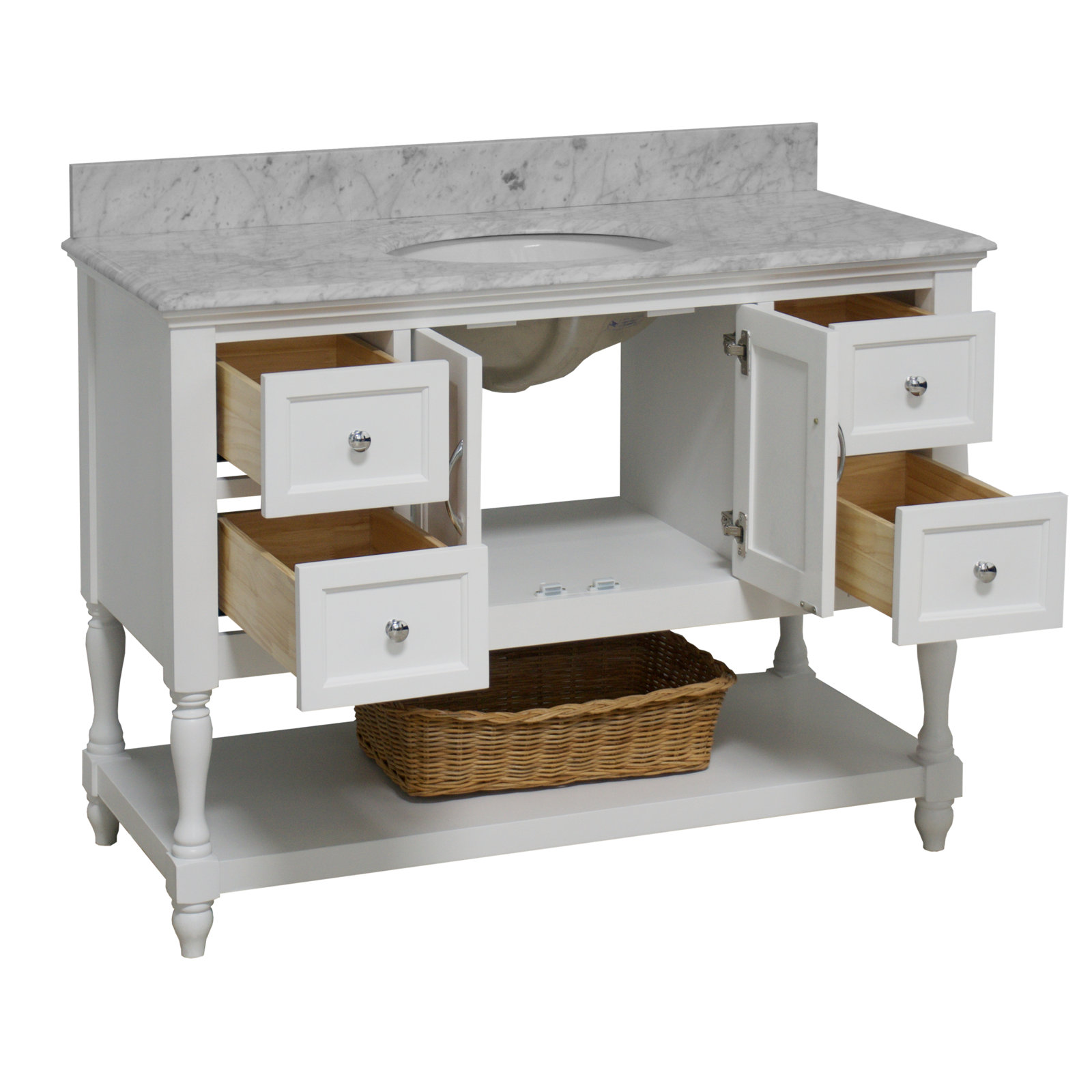 48'' Single Bathroom Vanity, White, Carrara Marble