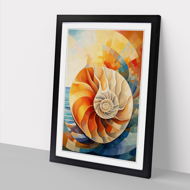 Seashell Cubism - Framed Print, 34cm H x 25cm W x 2cm D, Black