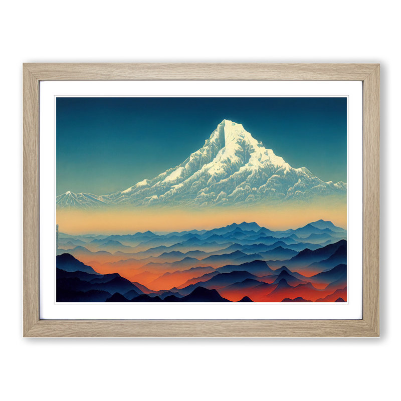 Victorious Japanese Mountains - Framed Print, 46cm H x 64cm W x 2cm D, Oak