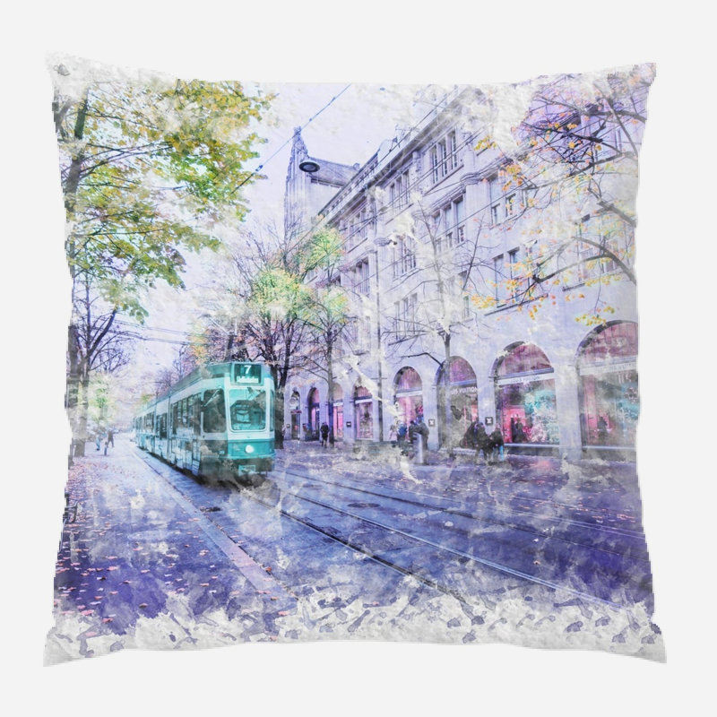 Coussin décoratif aquarelle Ranier, Microsuède, Intérieur